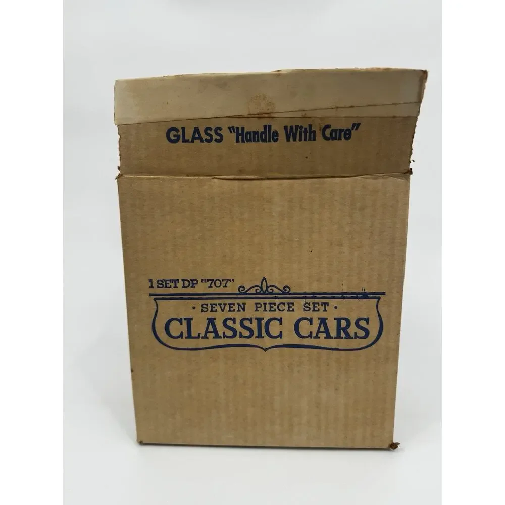 Northwestern Bottle Co Classic Car Carafe and 6 Juice Glass Set Vintage in Box